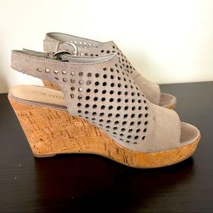 Nine West cork and suede wedge heels
